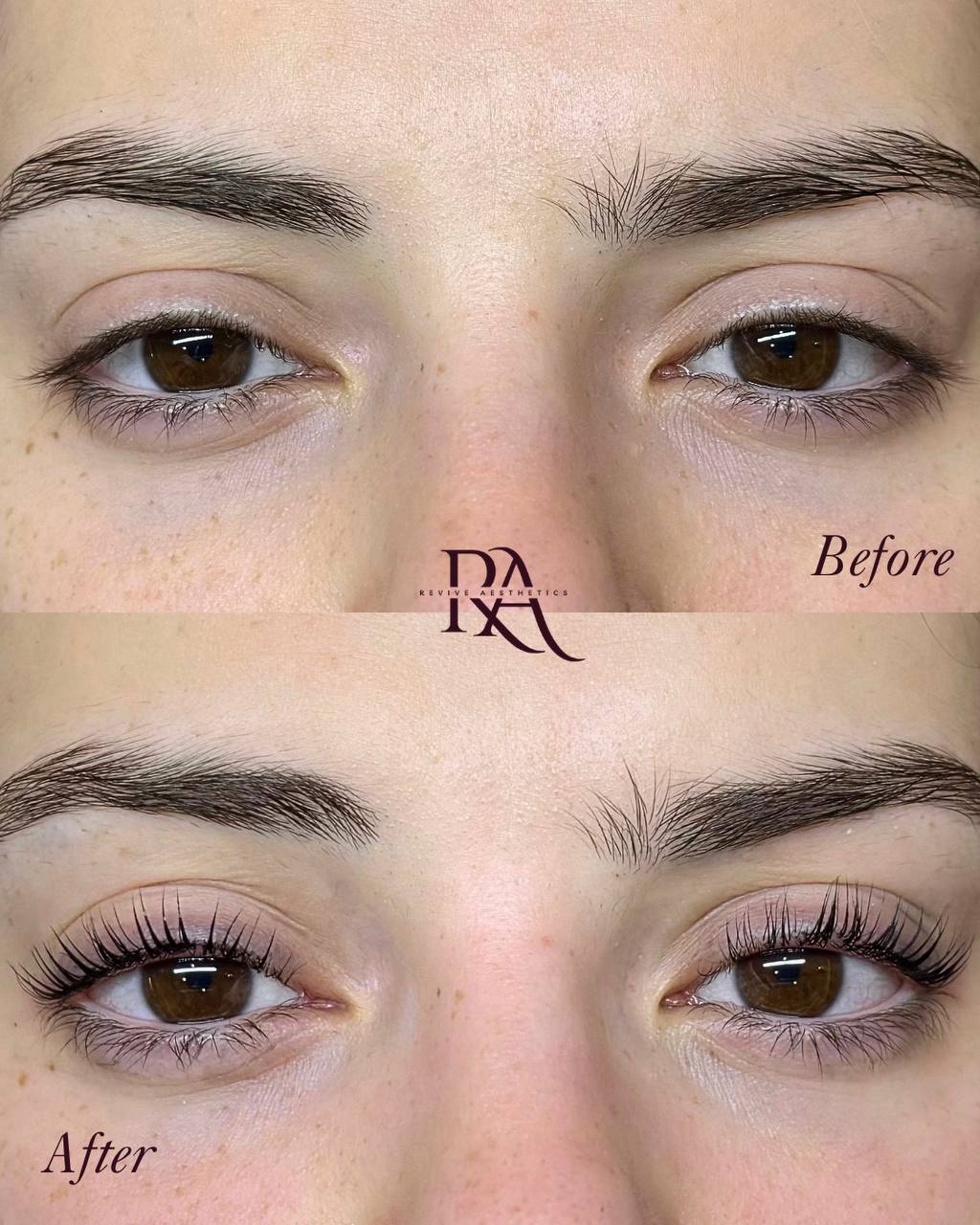 Korean lash lift and tint at Revive Aesthetics - before and after