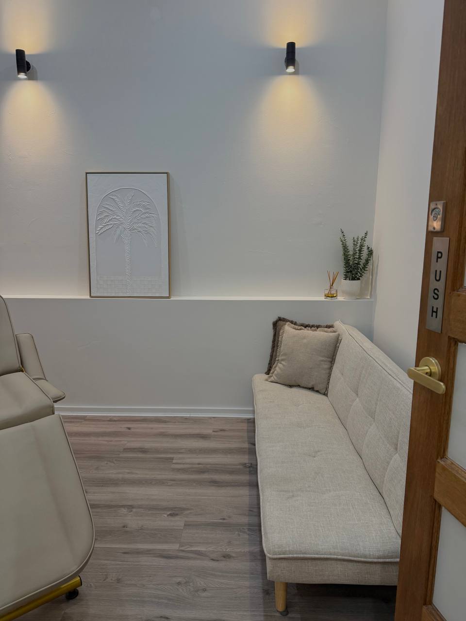 Private waiting lounge at Revive Aesthetics, Adelaide